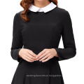 Grace Karin Mujeres con estilo y ajuste delgado manga larga contraste color muñeca collar negro A-Line Dress CL010470-1